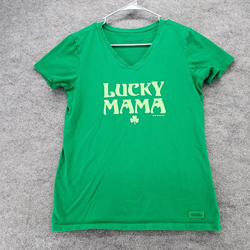 Life Is Good Shirt Womens Medium Crusher Short Sleeve Green V Neck